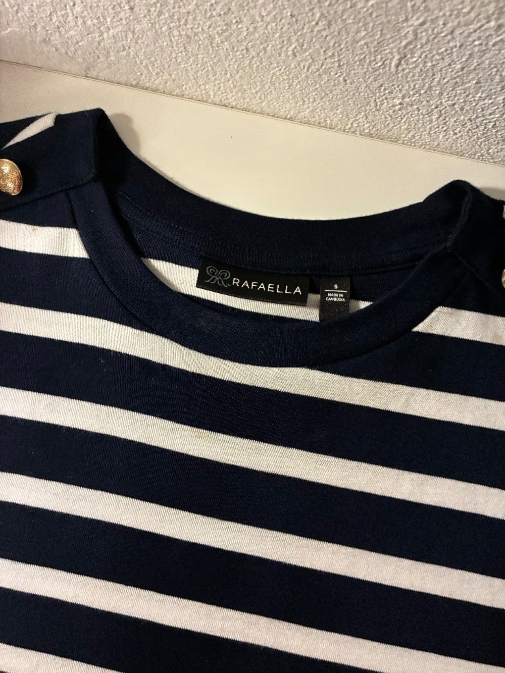 Rafaella Blue-and-White Striped Shirt with Gold Buttons